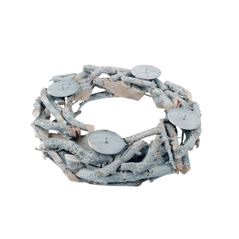 apr&iacute;tott fa koszor&uacute; 4 gyertyat&uuml;sk&eacute;vel sz&uuml;rke 40x9cm