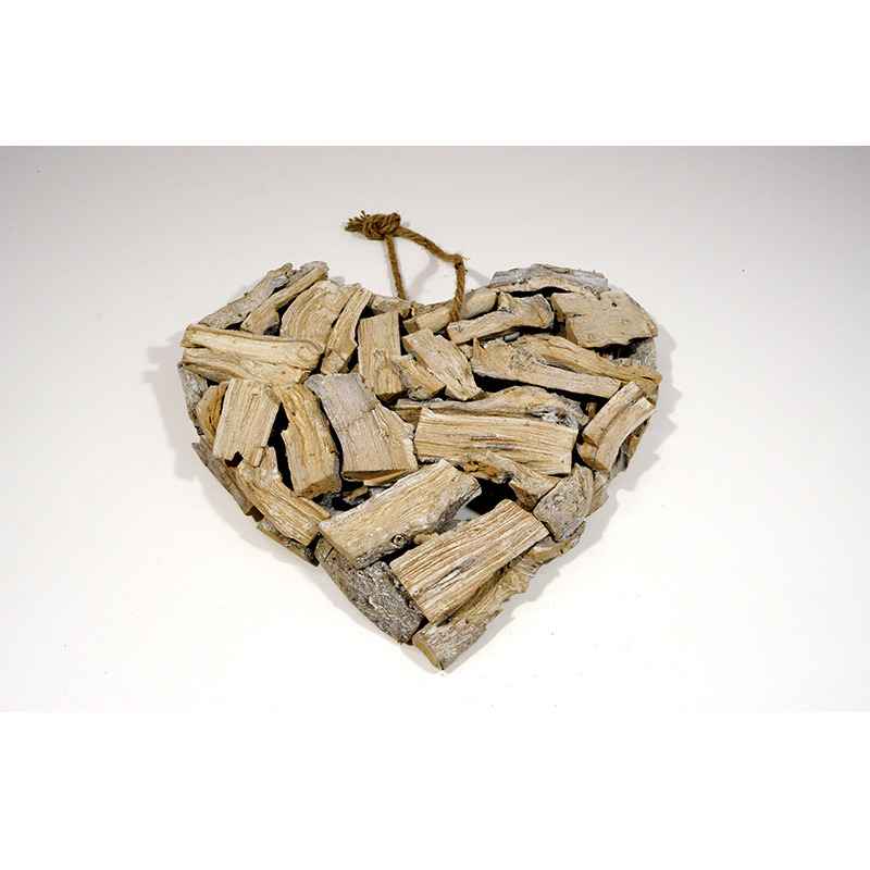 aprított fa akasztós szív antikolt barna 30x30x5/40cm