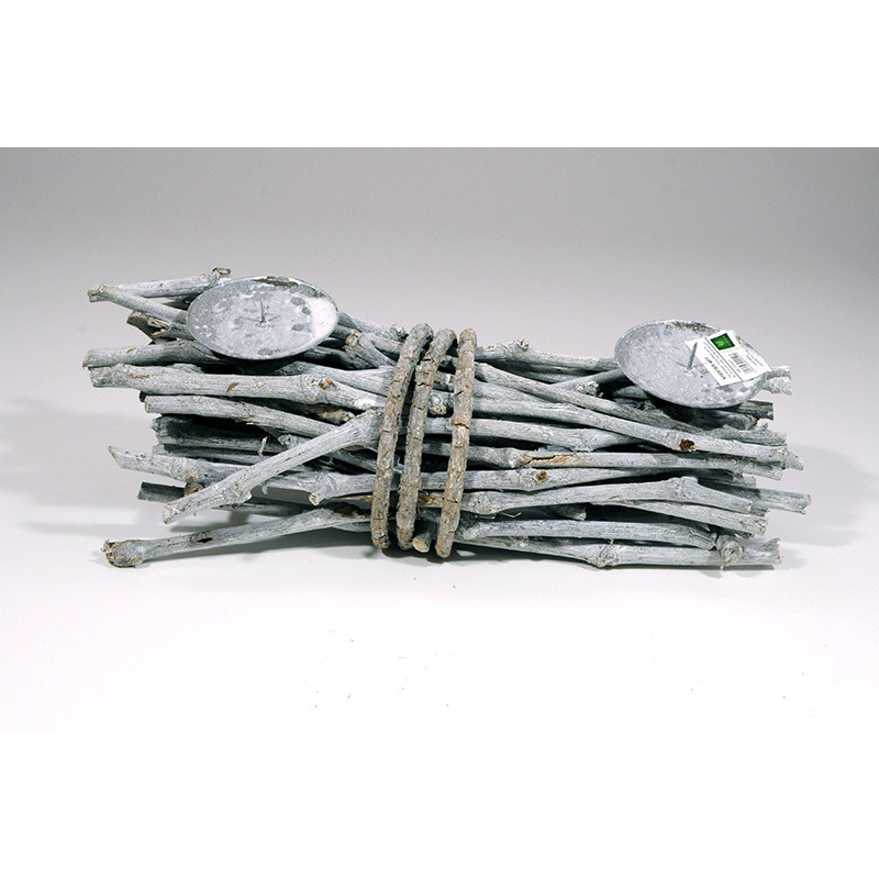 vastag vessző 2-es gyertyatart&oacute; antikolt sz&uuml;rke40x13x14cm