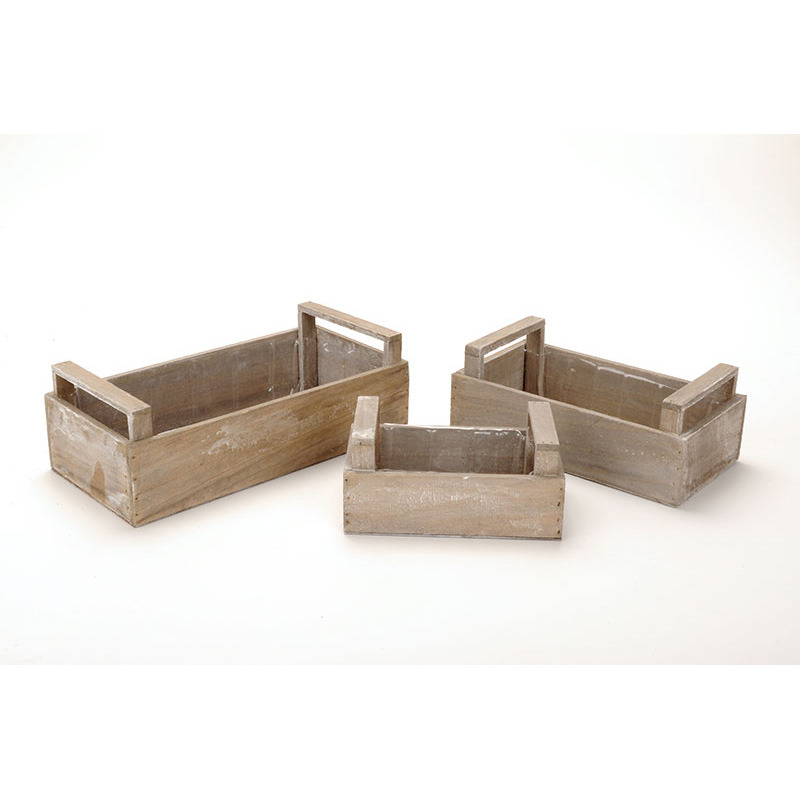 szögletes fa láda szett szürke 33x16x8/11cm S/3