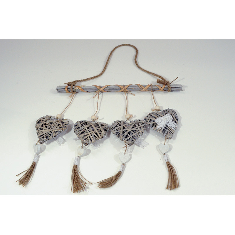 4db akaszt&oacute;s has&iacute;tott vessző sz&iacute;v masnival kis sz&iacute;vekkel sz&uuml;rke-feh&eacute;r 60cm