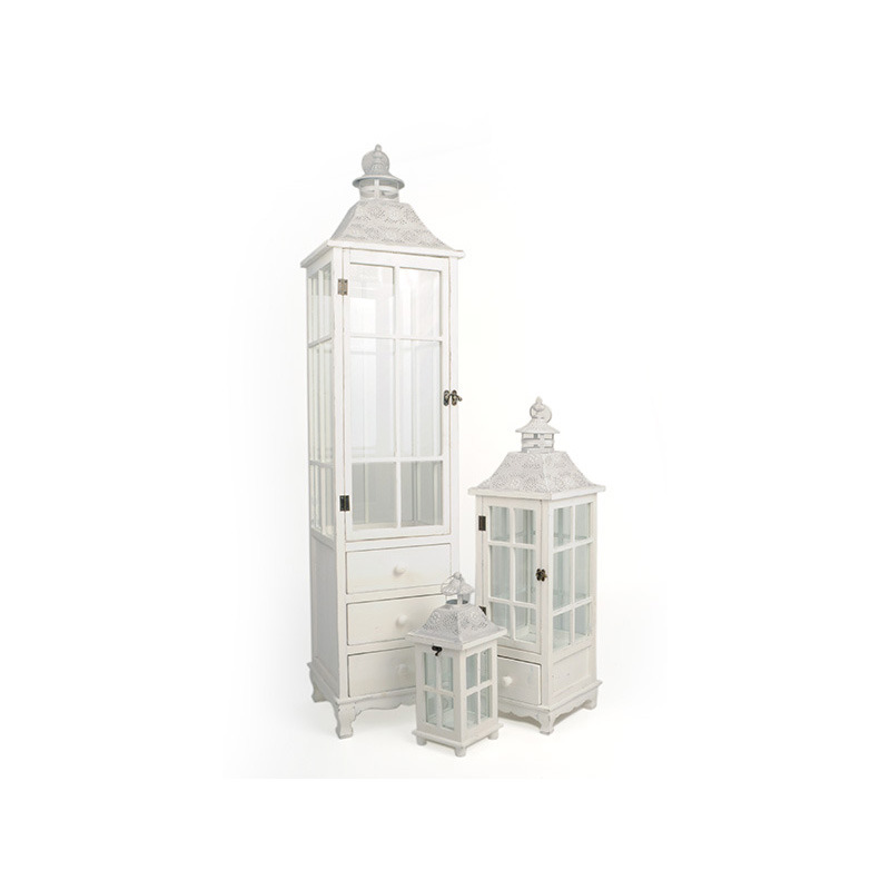 fi&oacute;kos fa l&aacute;mp&aacute;s szett f&eacute;m tetővel feh&eacute;r 31x31x136cm S/3