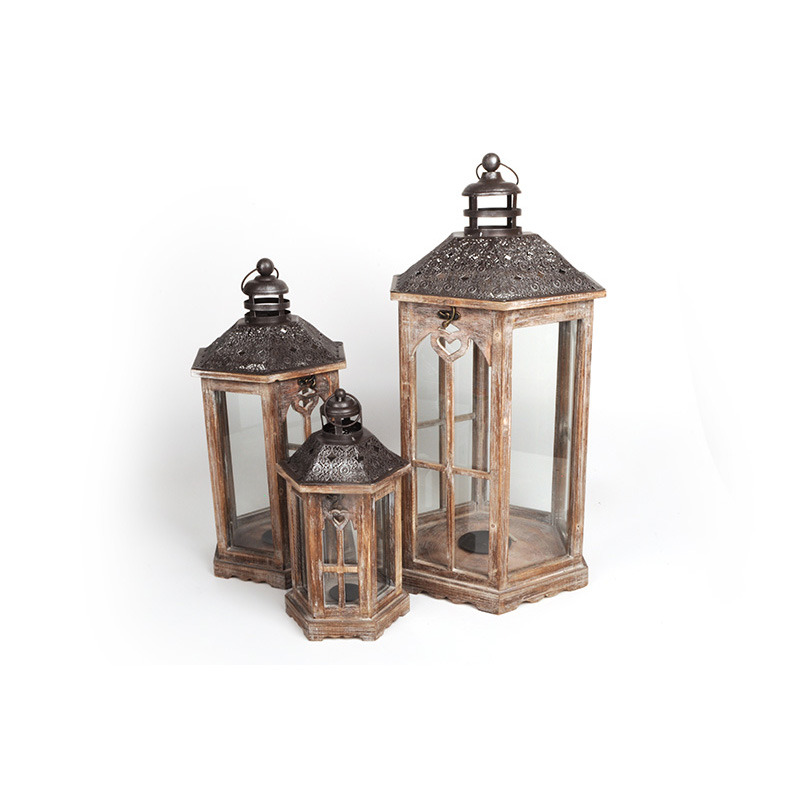 hatsz&ouml;g alak&uacute; fa l&aacute;mp&aacute;s szett antikolt barna 36,5x32x69cm S/3