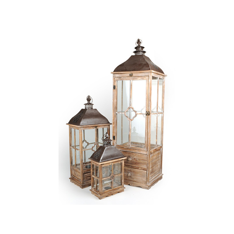 fiókos fa lápmás szett fém tetővel antikolt barna 40x32,5x130cm S/3