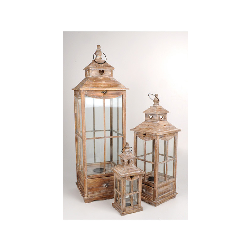 fa lámpás szett antikolt barna 31,5x31,5x102,5cm S/3