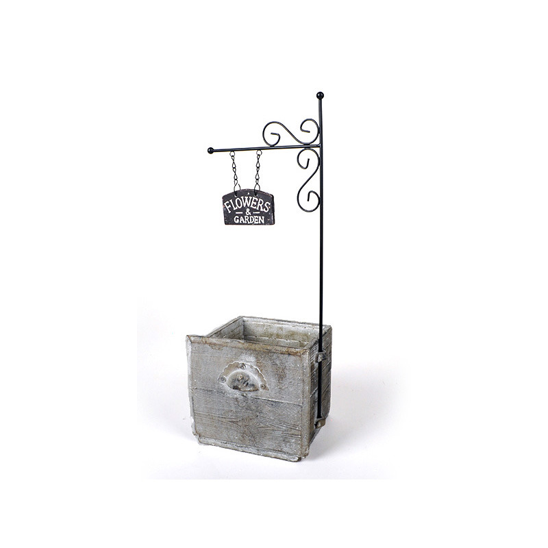 feaerezetes fiók alakú kőkaspó fém táblával antikolt szürke 19,5x19x 17,5/52,5cm