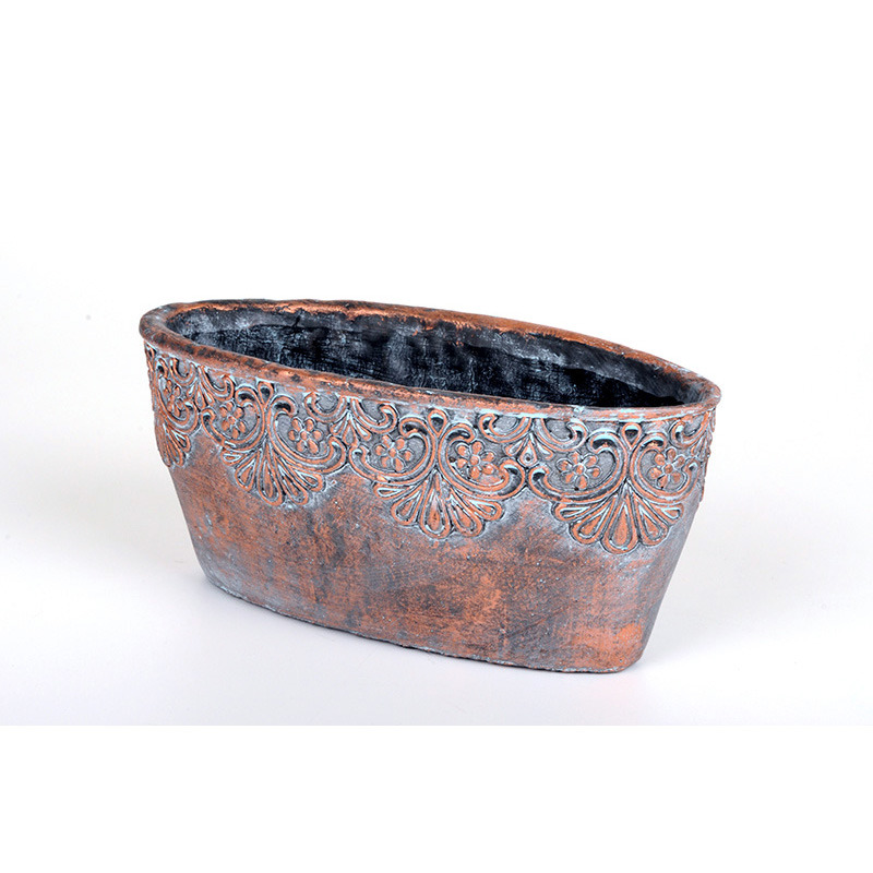 ovális virágmintás kőtál antikolt bronz 28x12,5x13cm