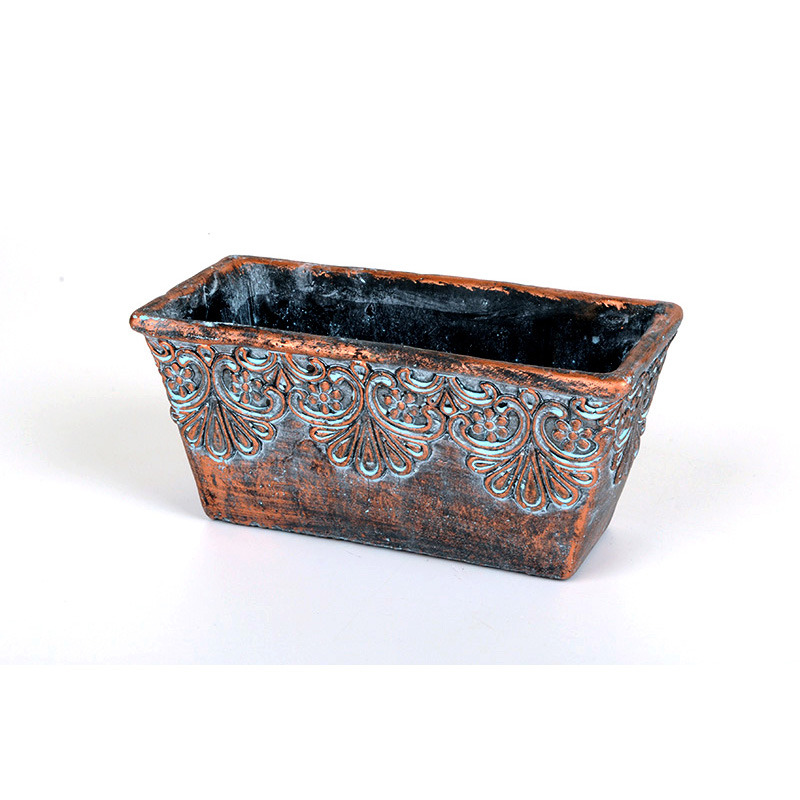 szögletes virágmintás kőtál an tikolt bronz 23x11x10,5cm