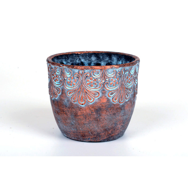 virágmintás kőkaspó antikolt bronz 14x12cm