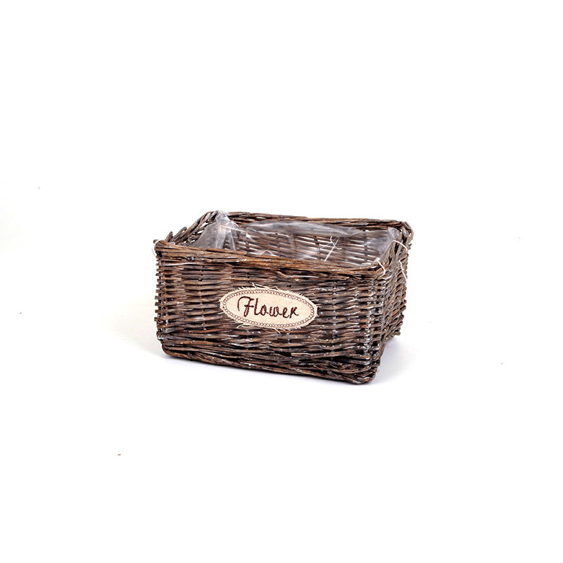 szögletes vessző tál flower fe rattal szürke 22x17x11cm