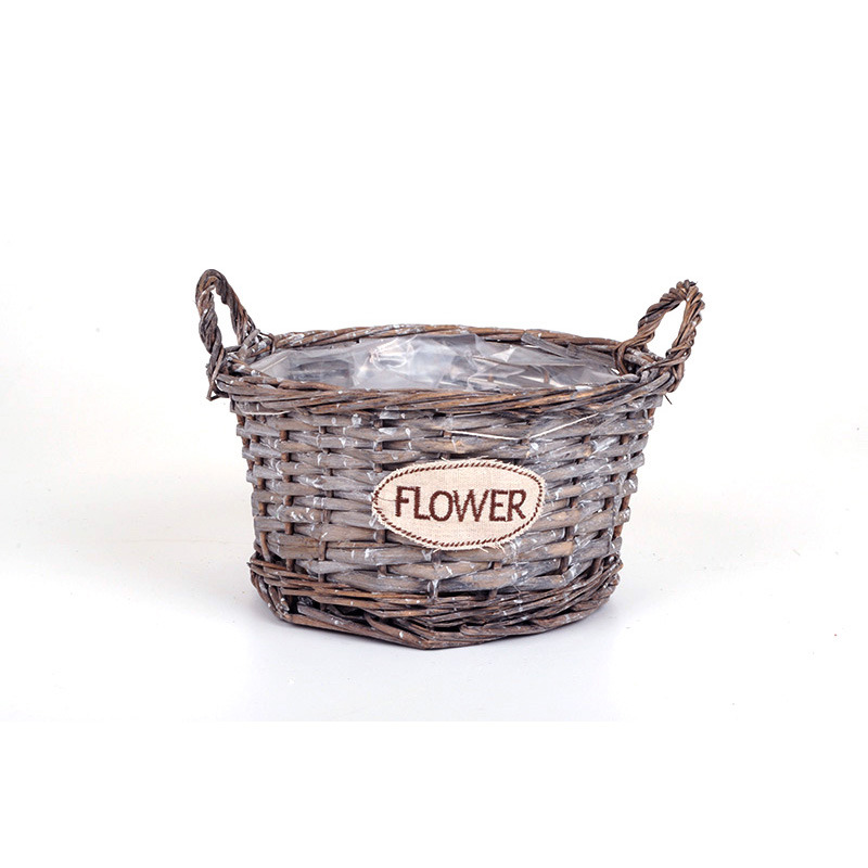 hasított vessző tál flower felirattal két füllel szürke 25,5x14/18cm