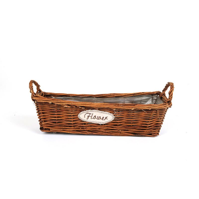 sz&ouml;gletes vastagvessző t&aacute;l k&eacute;t f&uuml;llel flower felirattal barna 35x12x10/13,5cm