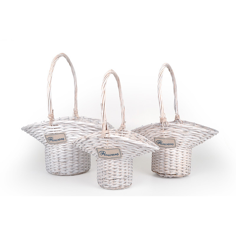 has&iacute;tott vessző florentin kos&aacute;r szett flowers felirattal feh&eacute;r S/3 46/36/27/60