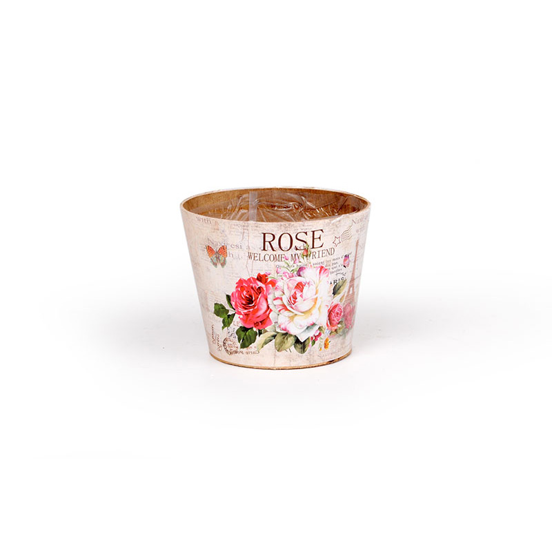 rózsamintás fa kaspó 13x10cm