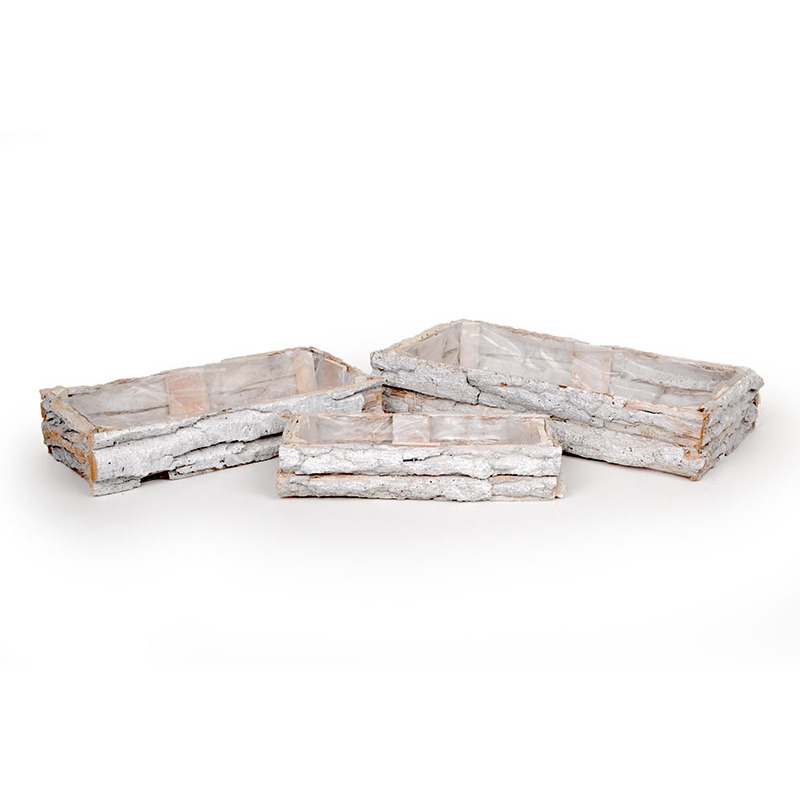 szögletes fakéreg tál szett antikolt szürke 44x24x8cm S/3