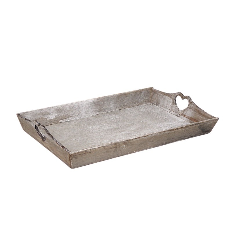 szögletes fa tál szív mintával szürke 58x35x6/9cm