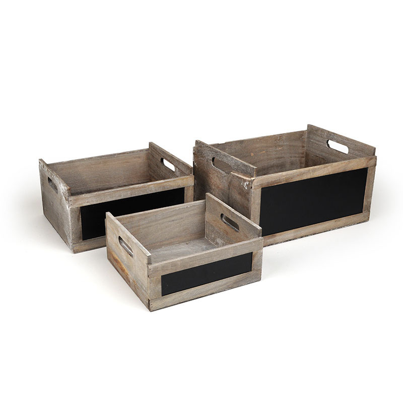 szögletes fa láda szett szürke-fekete 40x34,5x18/20 S/3