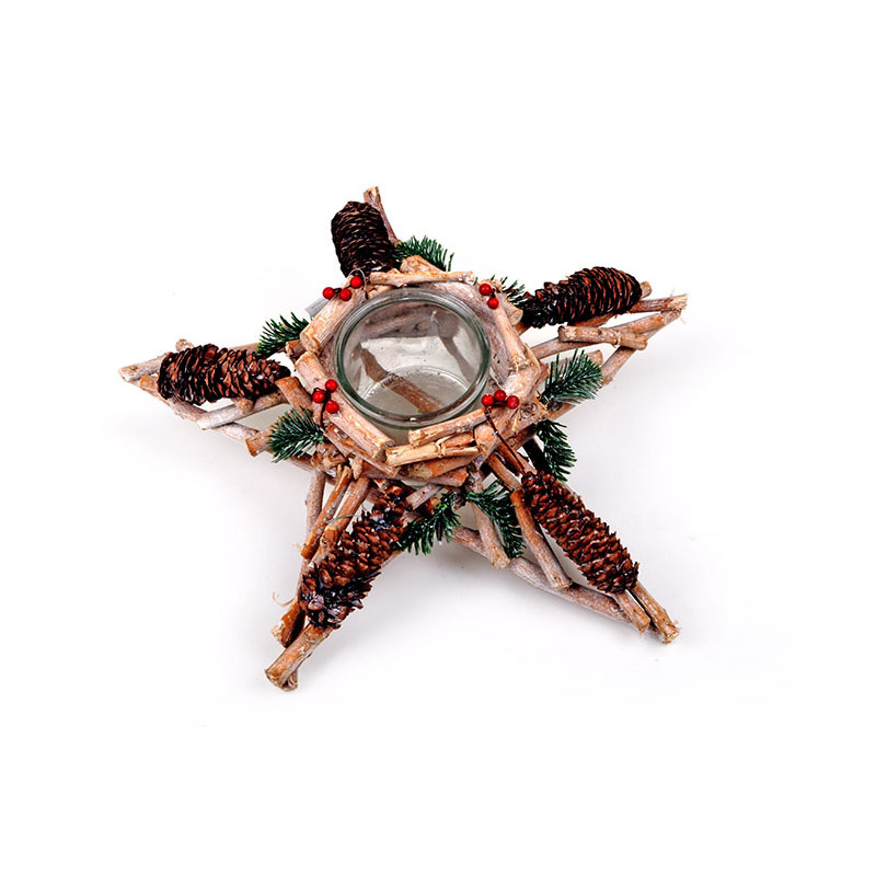 apr&iacute;tott fa csillag m&eacute;csetart&oacute; tobozzal &eacute;s fenyővel 40x40x12cm