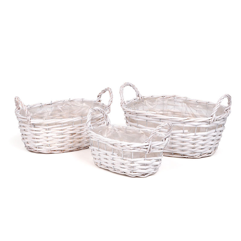 hasított vessző tál szett két füllel fehér 32x23x13/18cm S/3