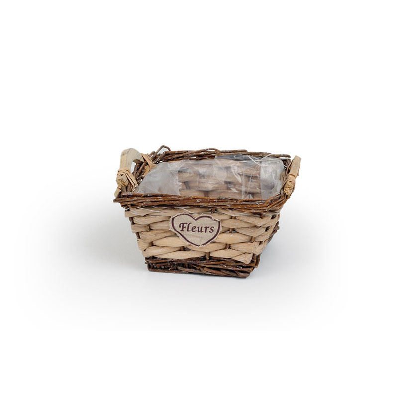 sz&ouml;gletes kukoricalev&eacute;l t&aacute;l k&eacute;t fa f&uuml;llel Fleurs felirattal antikolt barna 20x21x10/12cm