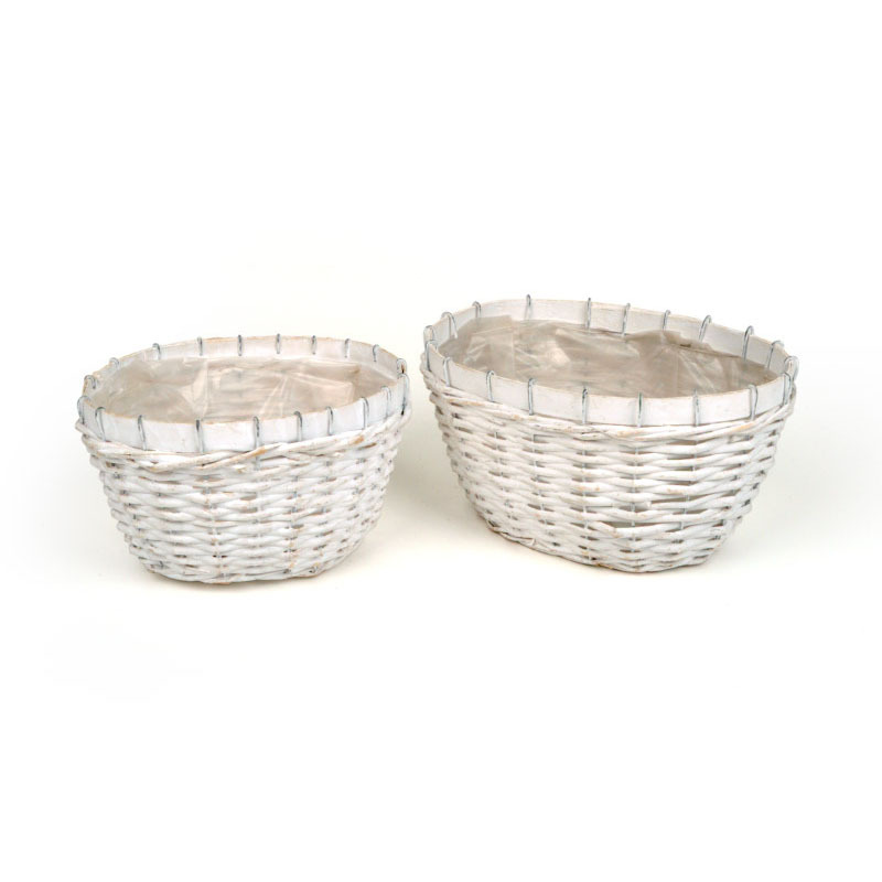 ovális vessző tál szett fa karimával fehér 27x21x14,5cm S/2