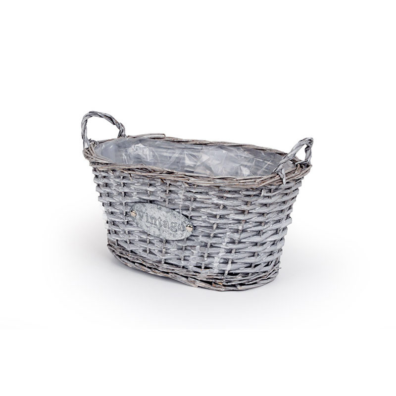 has&iacute;tott vessző magas&iacute;tott t&aacute;l k&eacute;t f&uuml;llel Vintage felirattal sz&uuml;rke 33x 21x17/20cm