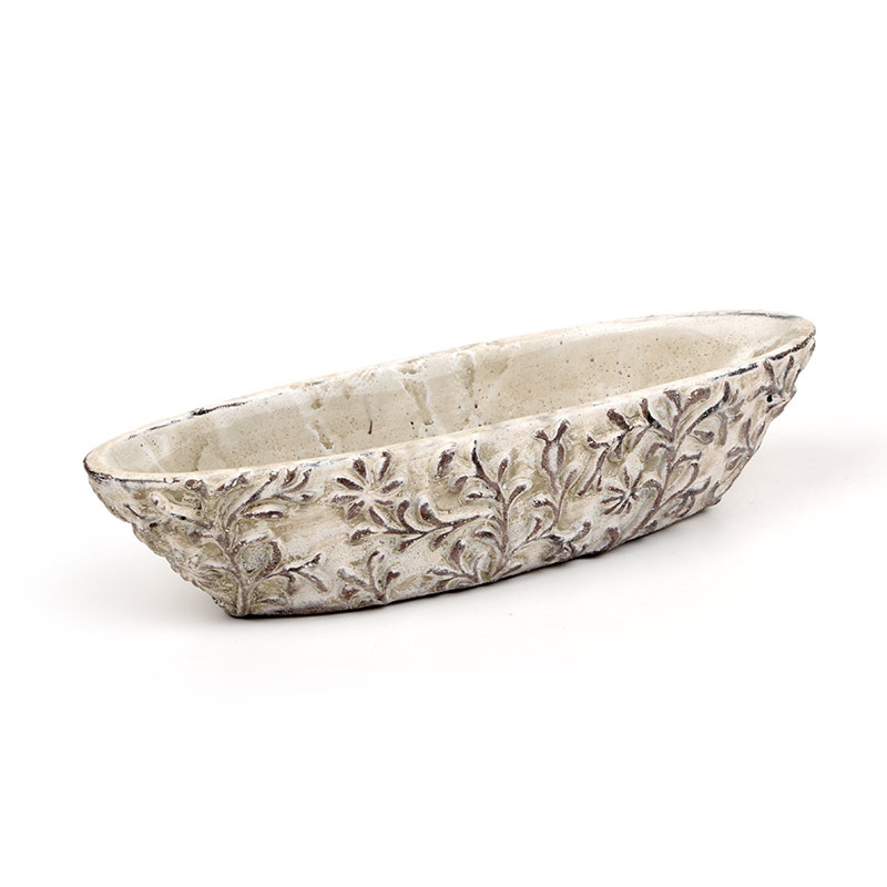 ovális virágmintás kő tál szür ke 32,5x10x7cm