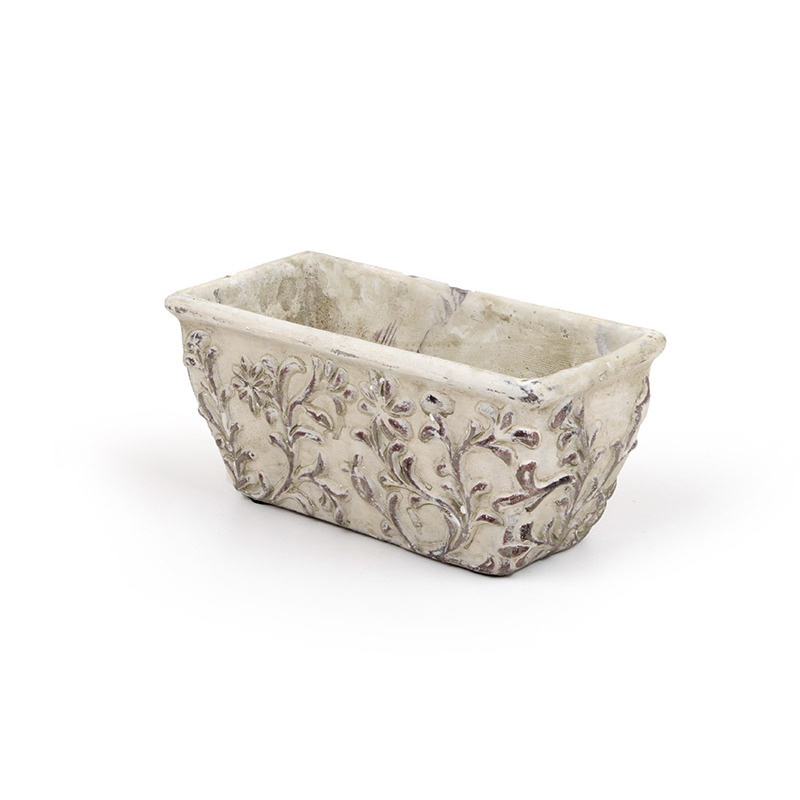 szögletes virágmintás kő tál szürke 23x11x10,5cm