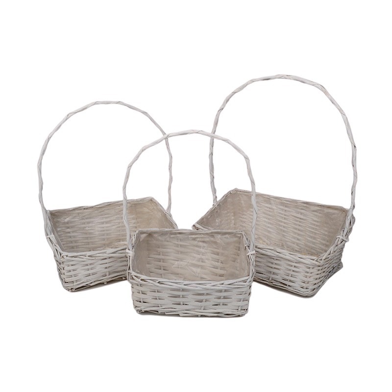 szögletes bemutató kosár szett fehér 40x24x12/18/53cm S/3