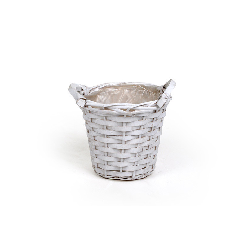 hasított fa kaspó két fa füllel fehér 16,5x14/15,5cm