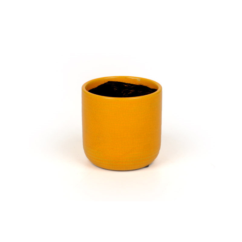 repesztett festésű kerámia kas pó sárga 14,5cm