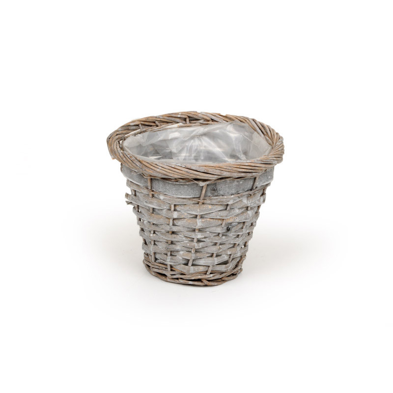 vesszőperemes hasított fa kaspó szürke 17,5x15cm