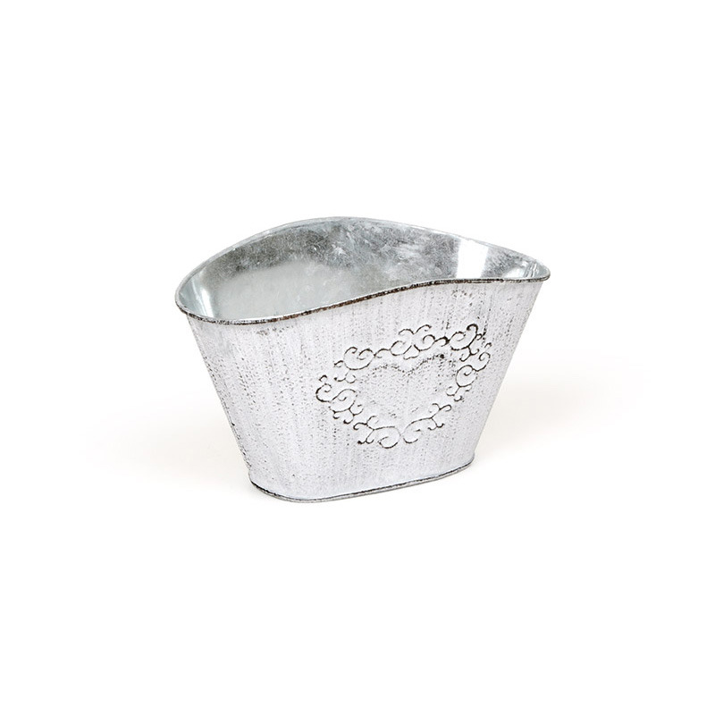 ovális szívmintás cink tál antikolt fehér 21x14,5x10,5/12cm