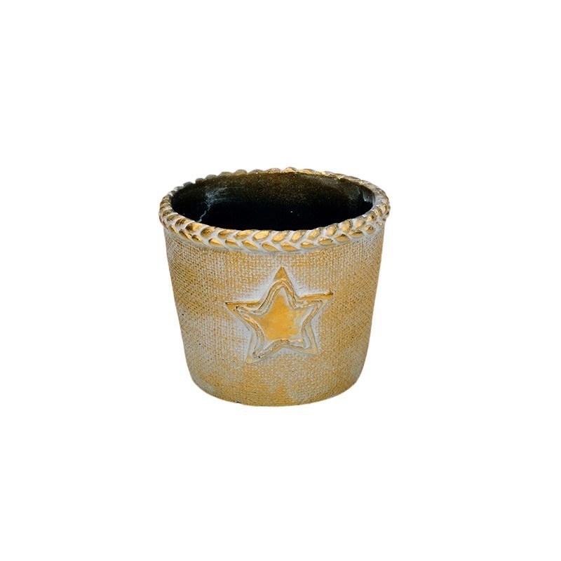 csillagmintás cementkaspó antikolt arany 14x11,5cm