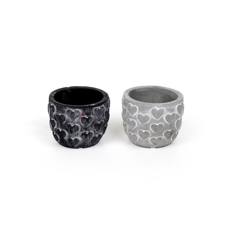 szívmintás cement kaspó mix szürke-antikolt fekete 10x8,5cm