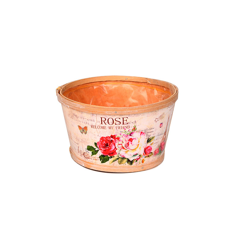 rózsamintás peremes fa tál 18,5x11cm