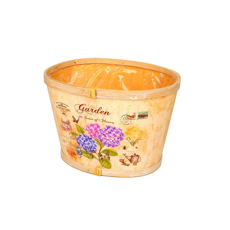 hortenziamintás ovális fa tál 21x16,5x14cm