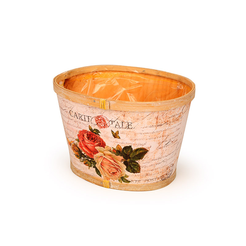 antikot rózsamintás ovális fa tál 21x16,5x14cm