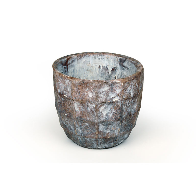 Rustic kőkaspó antikolt barna 16,5x14,5cm