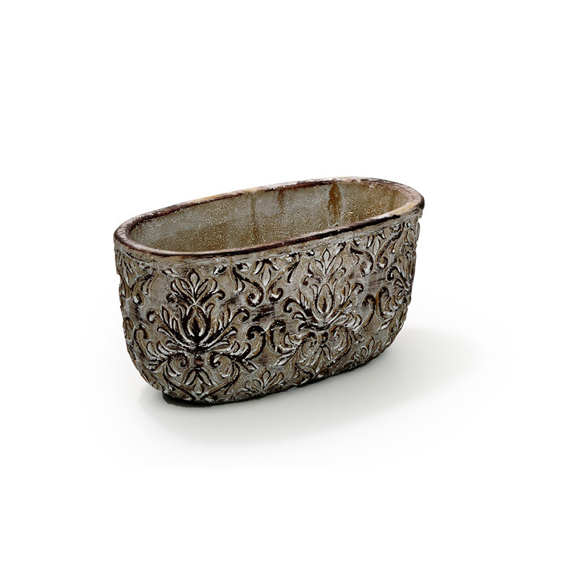 ovális Toscana cement tál anti kolt barna 23x11x11cm