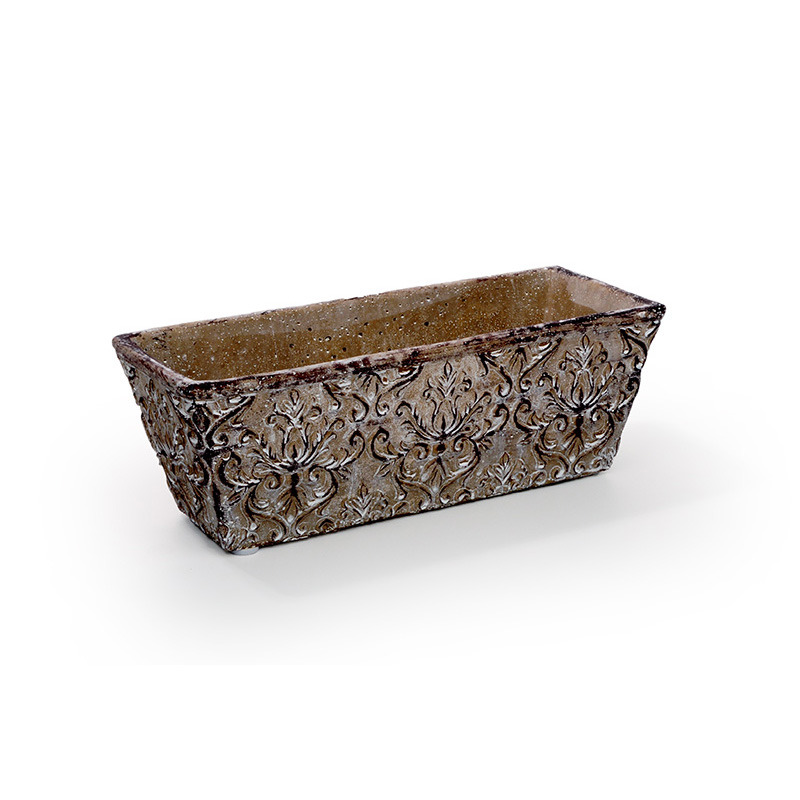 szögletes Toscana cement tál antikolt barna 28x11x10cm