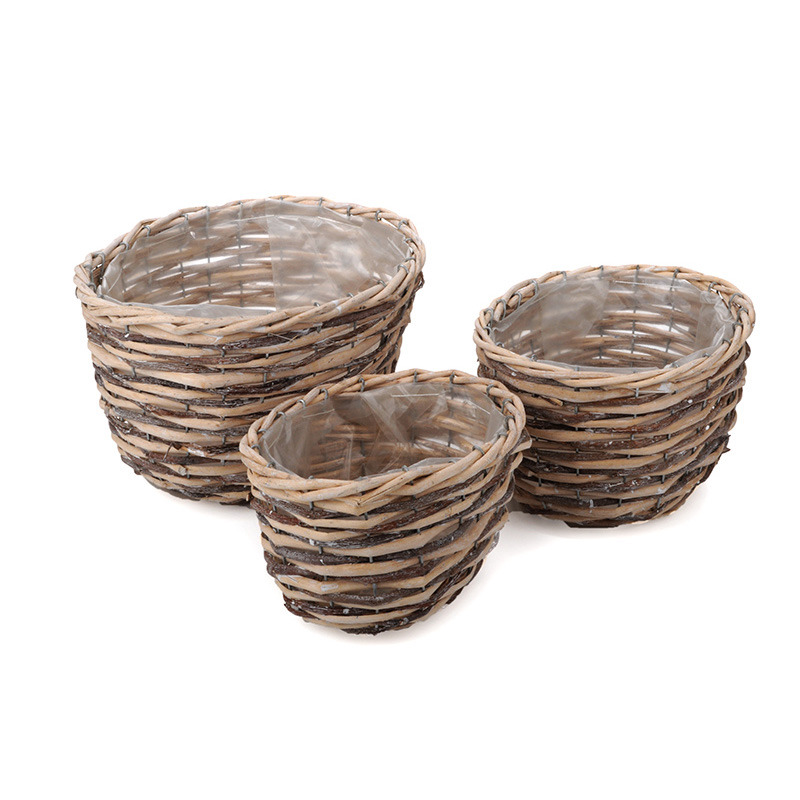 ovális magasított tál szett natúr-antikolt barna 32x 25x19cm S/3