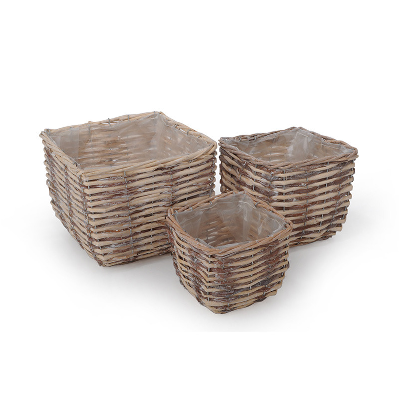 szögletes kaspó szett natúr-antikolt barna 23x23x18cm S/3