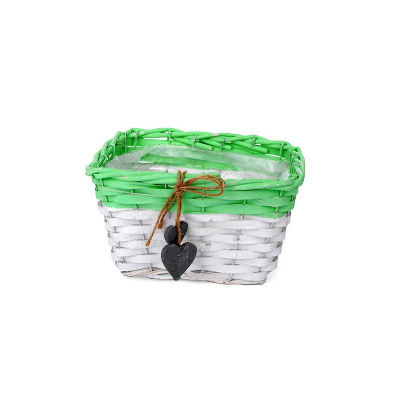 hasított fa tégla tál szívvel fehér-zöld 23x18x14cm