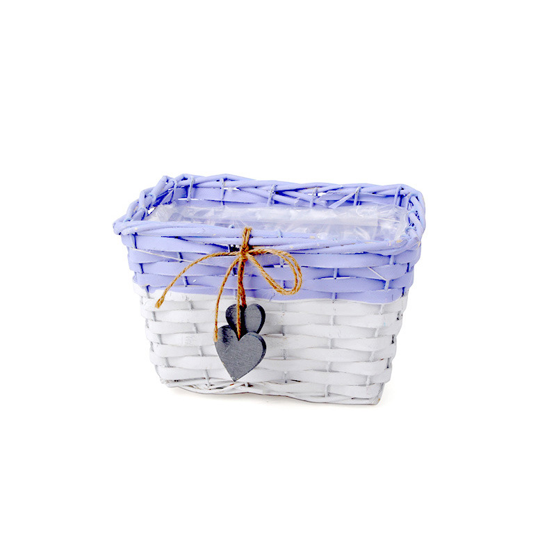 hasított fa tégla tál szívvel fehér-lila 22x17,5x14cm