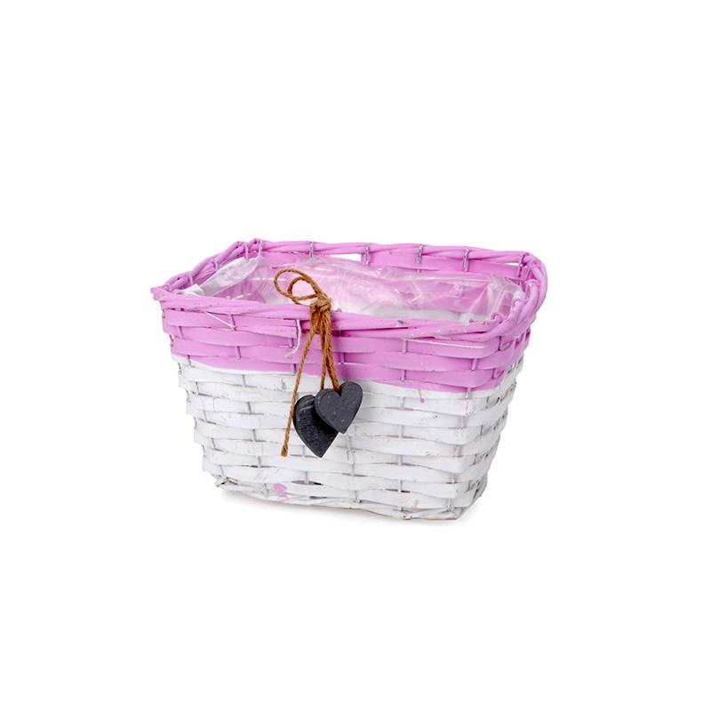 hasított fa tégla tál szívvel fehér-rózsaszín 23x18x14cm