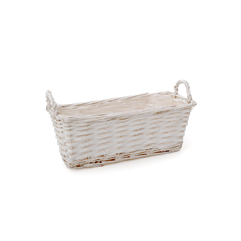 szögletes hasított fa tál két füllel fehér 36x14x14/18cm