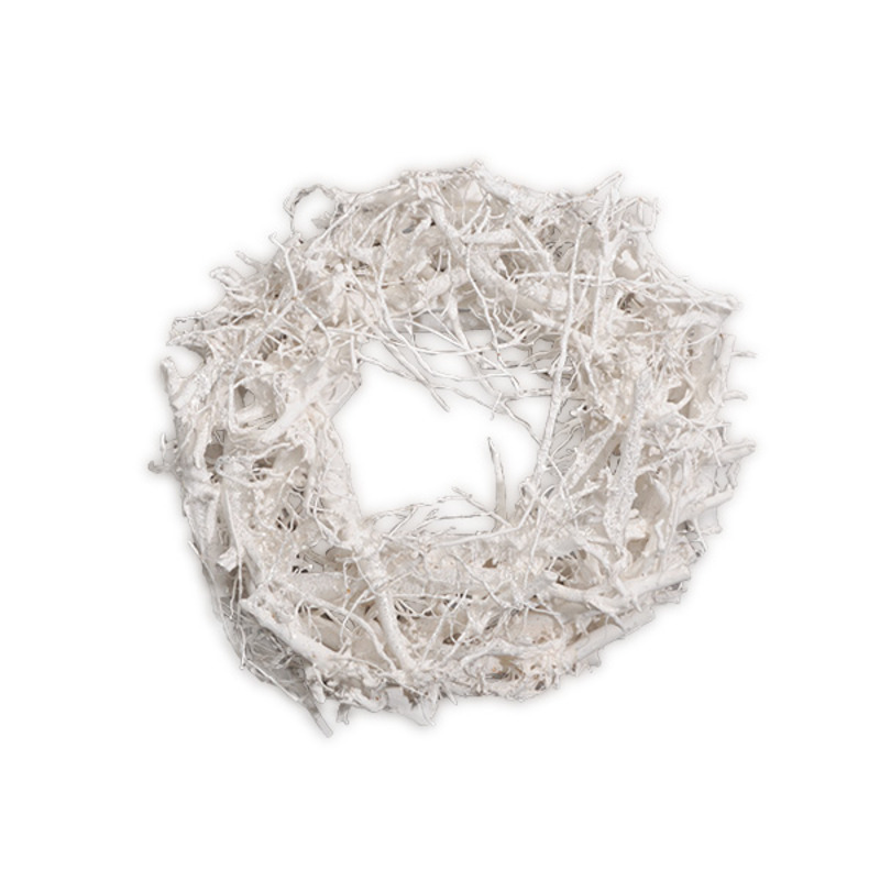 apr&iacute;tott fa csill&aacute;mos koszor&uacute;alap vesszővel feh&eacute;r 30x10cm