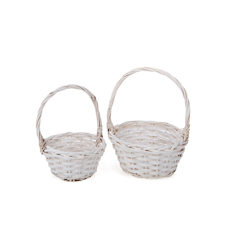 hasított fa füles kosár szett fehér 19x9,5/26cm S/2