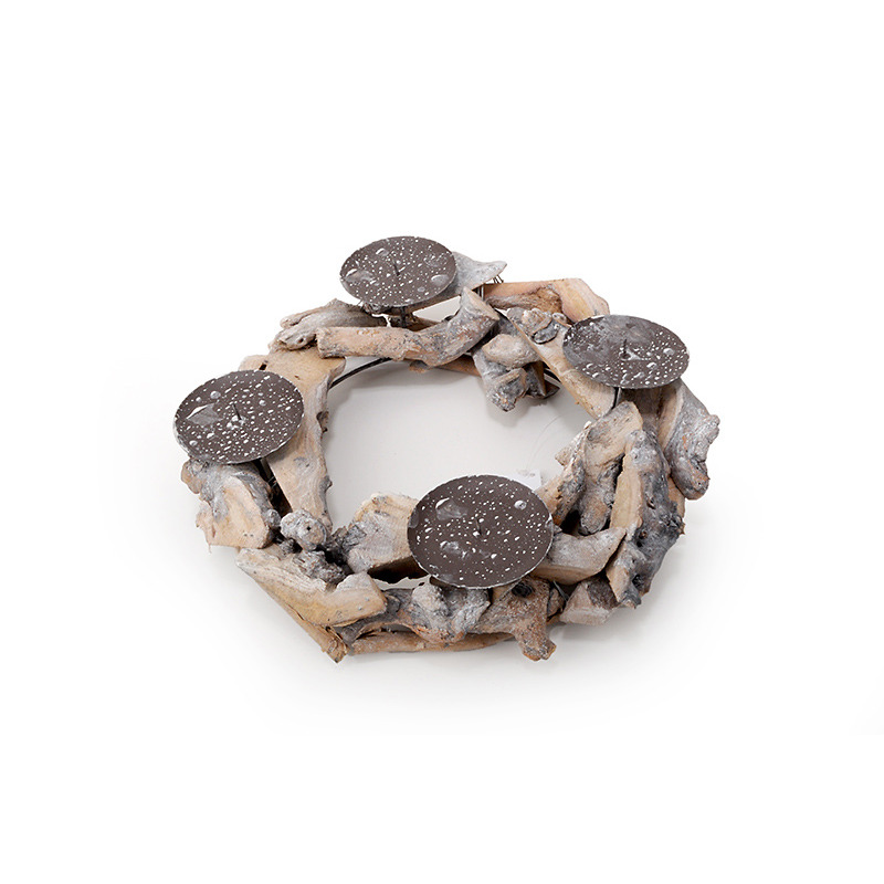 aprított fa mécsestartó 4 tüskével antikolt natúr 32x8cm